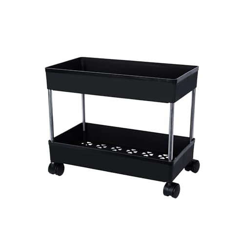 Image of Multipurpose 2-Tier Storage Shelf, Storage Rack with Wheels, Storage Organizer Cart for Kitchen, Pantry Closet, Bedroom, Bathroom(2 Layer,Black)