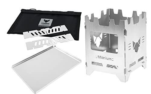 FENNEK Hobo Premium TITAN XL-Set | der sehr leichte und faltbare Outdoor Kocher aus hitzebeständigem Titan | Mit umfangreichem Zubehör | Made in Germany