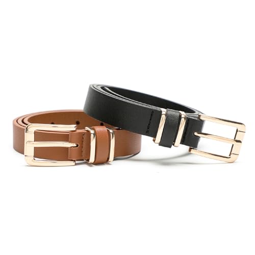 Set of 2 Skinny Belts for Women Jeans Dress Ladies PU Leather Thin Waist Belt with Pin Buckle4