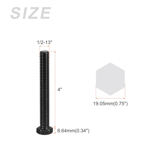 Image of METALLIXITY Hex Head Bolts (1 /2-13 x 4) 10Pcs, 304 Stainless Steel 18-8, Fully Threaded, External Hex Drive, Hex Head Screw Bolt, Black Oxide