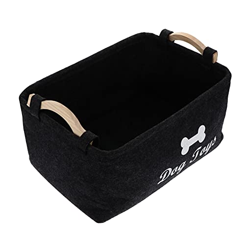 UKCOCO Dog Toy Storage Box, Foldable Rectangular Black Felt Container With Wood Handles, Organizer for Pet Toys Blankets, Leashes