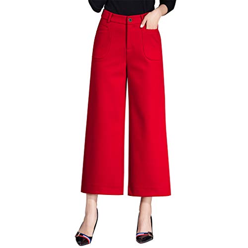 Chowsir Women Casual High Waist Wide Leg Crop Pants with Pockets