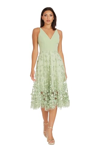 Dress the Population Women's Darleen Sleeveless Plunging Neckline FIT and Flare MIDI Dress, Sage, XX-Large