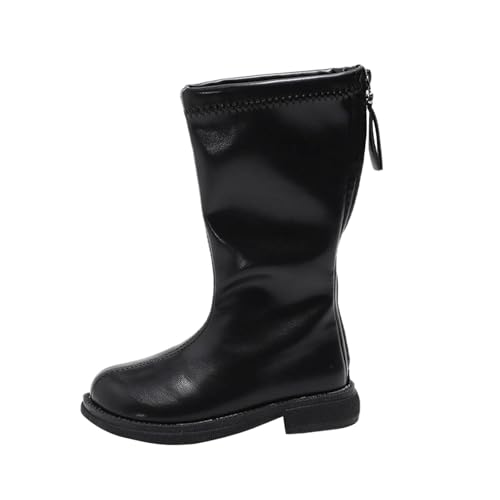 PU Leather Knee High Boots for Girls Fashion Lug Sole Side Zipper Tall Motorcycle Riding Shoes Classic Western Boots
