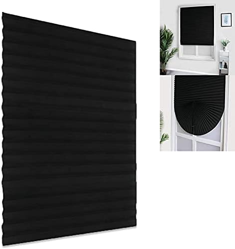 Freelivity Blackout Roller Window Shades, No Drilling Temporary Cordless Blinds Light Filtering Fabric Pleated Paper Shades for Indoor Window Covers, Easy to Cut, 35.5" W x 70.9" L (Black)