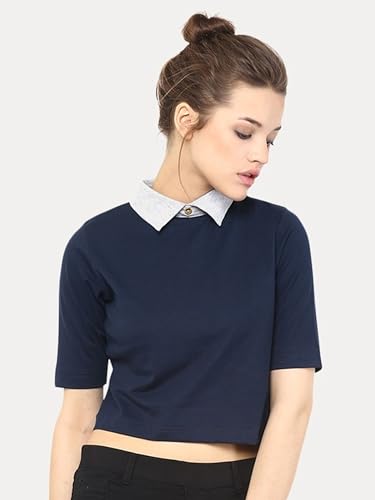 Image of Miss Chase Women's Round Neck Half Sleeves Cotton Lace and Pearl Detailing