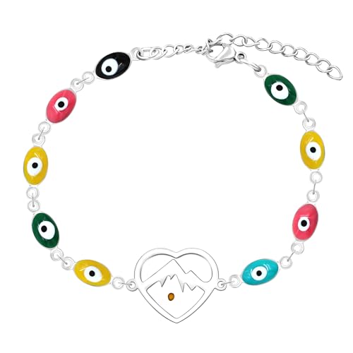 Image of Multi-color Evil Eye Bracelet, Round Star /Triangle /Heart /Round Mountain Faith Seed Charm Adjustable Jewelry for ladies Religious Gifts