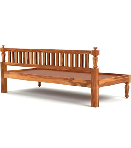 Image of Sheesham Wood 3 Seater Sofa Diwan Bed for Living Room Daybed Wooden Diwan Cot Wooden Divan Sofa Bed Divan Bed with Premium Mattress - 3 Seater Sofa for Living Room Home (Honey)