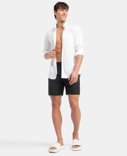 Image of Jockey HG18 Men's Tencel Lyocell Cotton Checkered Boxer Shorts with Side Pockets Scarab L