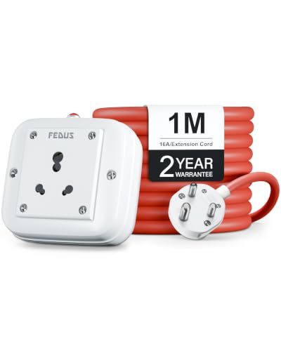 Image of FEDUS Heavy Duty Extension Board 16amp 3000 Watts Heavy Load Capacity Electric Power Extension Switch Cord Strip,1 Meter Cable for Microwave Oven,EV Charger Charging,Iron Press, Induction Stove, AC