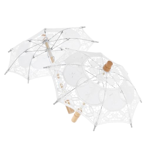 ibasenice 4 Pcs Prop Umbrella Wedding Decorations White Decor Lace Trim Lace Umbrellas for Tea Party Bride Lace Parasol White Lace Parasol Parasol Umbrella Wooden Miss White Embroidered