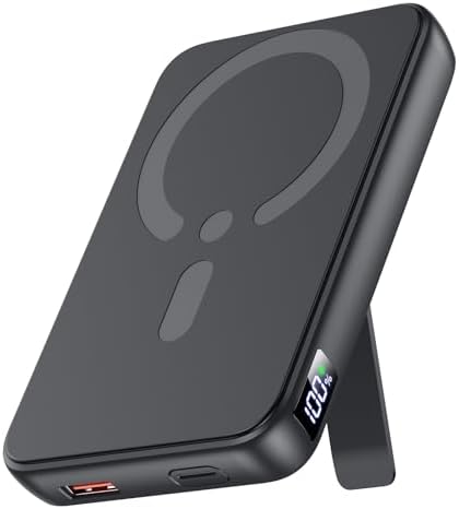 （22:30時点） モバイルバッテリー Magsafe対応 【12000mAh大容量・360°回転スタンド付き・3台同時充電可能】 軽量 大容量 小型 最大22.5W急速充電 ワイヤレス充電器 マグセーフ マグネット式 USB-A出力ポート/Type-C出入力ポート LCD残量表示 コンパクト PSE安全認証済み iPhone 17/16/15/14/13シリーズ 旅行/出張/災害用 機内持ち込み可 プレゼント