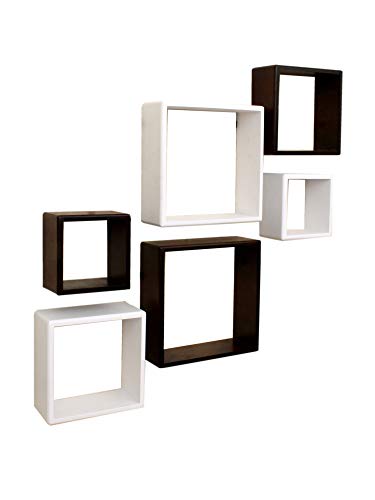 Image of Home Sparkle Wall Mounted Floating Shelves | 6 Set Decorative Cube Shelves Rack | Ideal for Decoration in Living Room, Bedroom & Wall Floating Bookshelf (Brown & White)