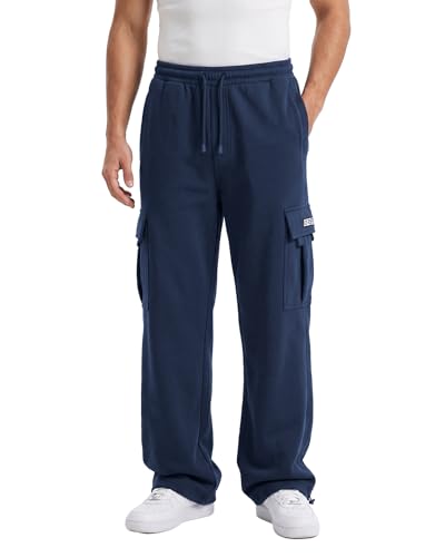 Image of Men's Cargo Sweatpants Casual Fleece Joggers Loose Fit Open Bottom Athletic Pants for Men with Pockets