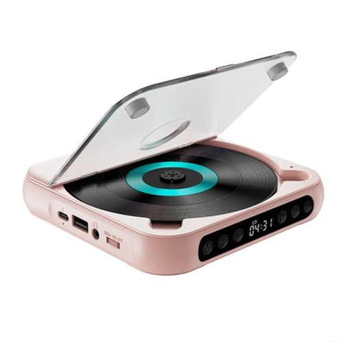 EffiFish Reproductor de CD portátil con altavoces, batería recargable de 2000 mAh, antideslizante, para viajes en casa, coche, soporta CD, MP3, AUX USB (918 rosa)