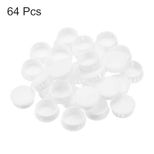 Image of MECCANIXITY 64PCS 28mm /1.1 inch White Plastic Hole Plugs, Flush Type Panel Hole Plugs Insert End Caps for Locking Hole Tubes Furniture Cabinet