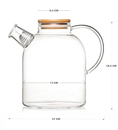 Image of Borosilicate Glass 1.8 LTR Water Jug with Handle, Juice Beverage Carafe with Bamboo Lid, Big Glass Iced Tea Pitcher, 1 Pcs Set (Borosilicate 1.8 Liter Kettle)