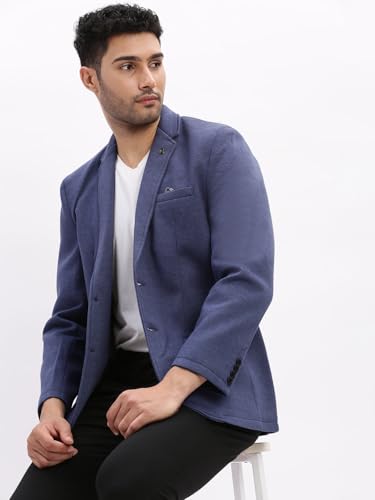 Image of SHOWOFFFF Men Solid Single Breasted Casual Blazer | Notched Lapel Full Sleeves Cotton Blazer for Mens | Slim Fit Regular Length Blazer for Men's