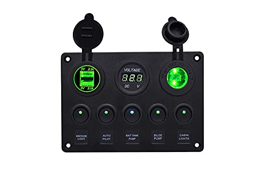 Panneau interrupteur étanche pour bateau avec voltmètre et double prise USB 12V