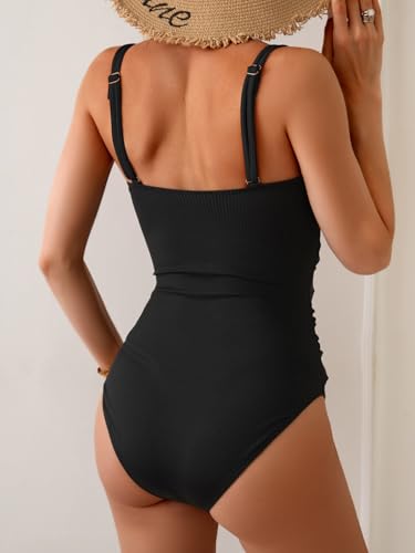Image of B2prity Cutout One Piece Swimsuit Tummy Control Ruched Monokini Color Block Bathing Suit for Cruise Vacation