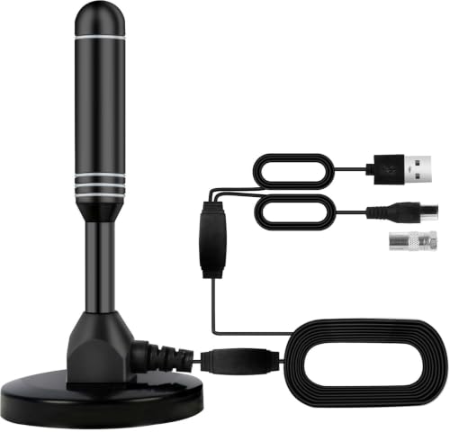 Image of Indoor TV Antenna with 2 Signal Boosters & 32FT Cable - Digital Antenna for Smart TV, Magnetic Base, Supports 4K 1080p - Dual Amplifiers for Long Range Reception of Local Channels(Clear)