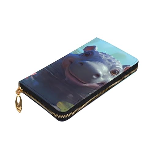 Cute Hippo Picture Leather Long Clutch Wallet for Fashionable Girls and Women - Durable, Stylish, and Functional, Black, One Size3