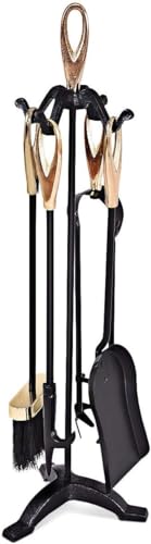 5 Pieces Companion Set Fireside Fire Tools Fireplace & Accessories Black and Brass (Black&Brass)