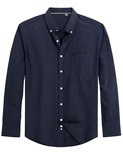 Image of J.VER Men's Oxford Shirt Solid Casual Button Down Collar Shirts Long Sleeve Dress Shirts with Pocket