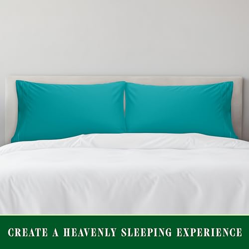 Image of Elegant Comfort Luxury Ultra-Soft 2-Piece Pillowcase Set 1500 Thread Count Egyptian Quality Microfiber Double Brushed-100% Hypoallergenic-Wrinkle Resistant, Standard /Queen Size, Turquoise