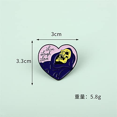 Image of COLORFUL BLING Live Laugh Love Enamel Pin Heart Shape Skeleton Horror Mushroom Flower Skull Badge Brooch Lapel for Jeans Shirt Bag Gothic Jewelry Giftfor Friend Halloween Decoration Brooch