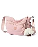 Micmores Bolso cruzado para mujer de pana con estilo de media luna, bolso de mano con correa ajustable para el hombro, para el trabajo, viajes, uso diario, Rosa.