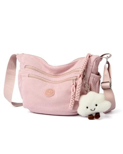 Micmores UmhäNgetasche Damen Cord Crossbody Bag Damen Schultertasche im Halbmond Style, Hobo Handtasche mit Verstellbarer Schultergurt, Mood Bag füR Arbeit, Reisen, Alltag (Rosa)