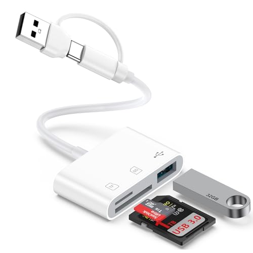 USB C to USB SD Card Reader for Samsung Galaxy S25 Ultra/S24/S23/S22/S21/S20 USB 3.0 Micro SD Card Reader 3 in 1 Memory Trail Camera Card Adapter for iPhone 17 Pro Max/17/16/15/iPad/Laptop/Computer