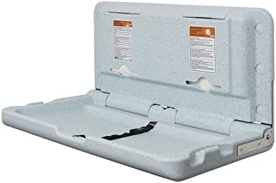 ECR4Kids Wall-Mounted Baby Changing Station, Horizontal Fold-Down Diaper Change Table with Safety Straps for Commercial Bathrooms, ADA and ANSI Compliant, Free Replacement Straps, Grey Speckled