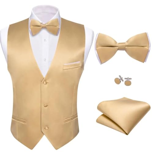 Silk Vest For Men Plain Waistcoat Bowtie Set Wedding Business Party Male Sleeeveless Jacket