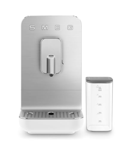 Smeg, Machine à café Expresso Automatique BCC13WHMEU, Système de lait, Broyeur à grain Intégré, Système Thermoblock, Réservoir 1,4 L, bac d'égouttement Amovible, Dimensions Compactes, 1350 W, Blanc