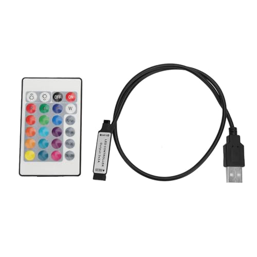 RGB LED Light Strip Controller with 24 Key Wireless Remote for Various Lamps USB 6A Lamp Effect IR Remote Control for Decorative Lighting (Line length 0.5 Meters)