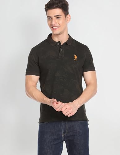 Image of U.S. Polo ASSN. Printed Slim Fit Polo T Shirts for Men - 100% Cotton, Half Sleeves Mens Tshirt