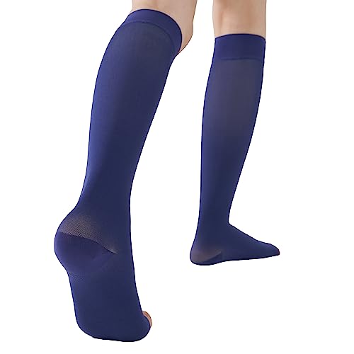 Image of Dark Blue Open Toe Compression Socks 15-20mmHg Toeless Compression Socks for Reduce Swelling and Alleviates Varicose Veins XL