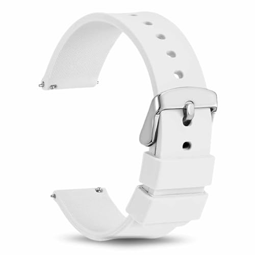 TECHZOCO Correa reloj silicona, Banda de Reloj de Silicona, Correa de Reloj Deportiva, Banda de Reloj Universal, Pulsera de Reloj Silicona, liberación rápida (Blanco, 20 mm)