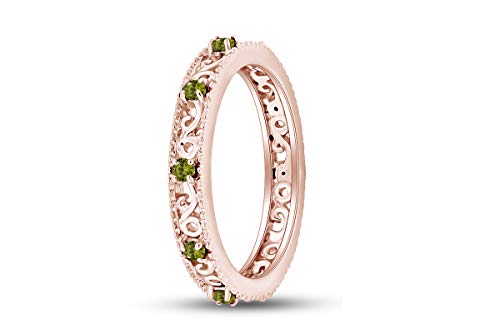 Stackable Ring for Women, 14K Gold Over 925 Sterling Silver with Round Cut Simulated Peridot, Dainty Band Ring Jewelry Gift for Her (Band width 3.5mm)3