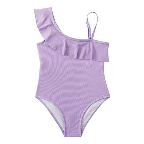 Girl's Solid Color Ruffled Tow Swimsuit for 7 to 14 Years Swimming Pool Hot Spring Natatorium Swim Suits for Girls