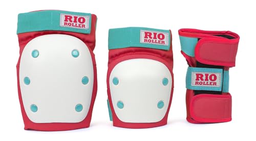 Rio Roller Potrójny zestaw podkładek ochronnych do deskorolki, unisex, dla dorosłych, wielokolorowy (czerwony/miętowy), S