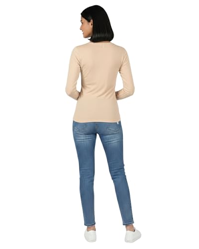 Image of HELGA Ivano Women's Organic Cotton Full Sleeve T-Shirt | Super Combed Cotton Rich | Plain Round Neck | Soft, Breathable, Eco-Friendly Casual Top for Everyday Wear