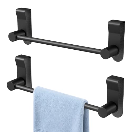 YUMORE 12 Over the Cabinet Towel Holder for Wide Doors 2-Pack Matte Black Dish Towel Rack for Kitchen & Bathroom