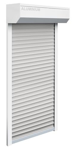 Schellenberg 39066 39066-Juego Ventana, Sistema Enrollable, 105 x 120 cm, Color Blanco/Gris, 45° de Aluminio, Incluye rieles guía, blindaje de persiana de PVC