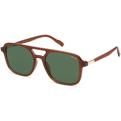 Image of SOJOS Retro Aviator Sunglasses for Women Men,Trendy Rectangle Womens Mens Shades Sun Glasses SJ2202
