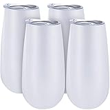 Skylety 4 Pack Stemless Double-insulated Wine Tumbler Champagne Flutes, 6 OZ Reusable Cocktail Cups Unbreakable Champagne Toasting Glasses with Lids (White)