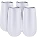 Skylety 4 Pack Stemless Double-insulated Wine Tumbler Champagne Flutes, 6 OZ Reusable Cocktail Cups Unbreakable Champagne Toasting Glasses with Lids (White)