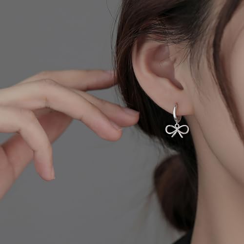 SLUYNZ Sterling Silver Bow Huggie Hoop Earrings for Women Teens Bowknot Small Hoop Earrings Huggie Drop2